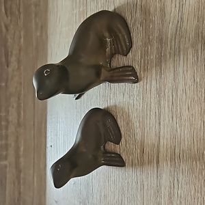 Set of Mother and Baby Sea Lions Paper Weight or Office Decor